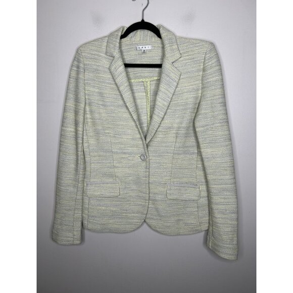 CAbi Blazer Womens Lemon Zest Ivory Multi Tweed Knit Pocket Office Size 8 - Picture 1 of 9